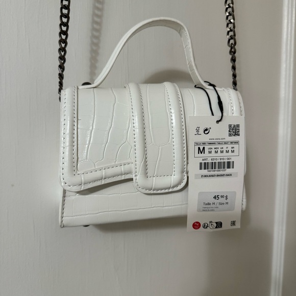 🌸Zara mini white flap croc imbossed bag - Picture 1 of 5